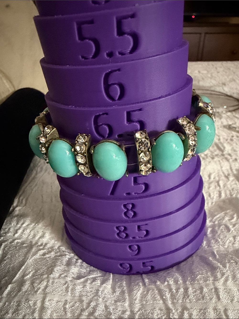 Turquoise Stone and Crystal Stretch Bracelet - Women Jewelry